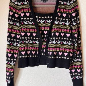 Anthropologie Maeve Twin Set Peace & Love Cardigan and Camisole Sweater Set XS